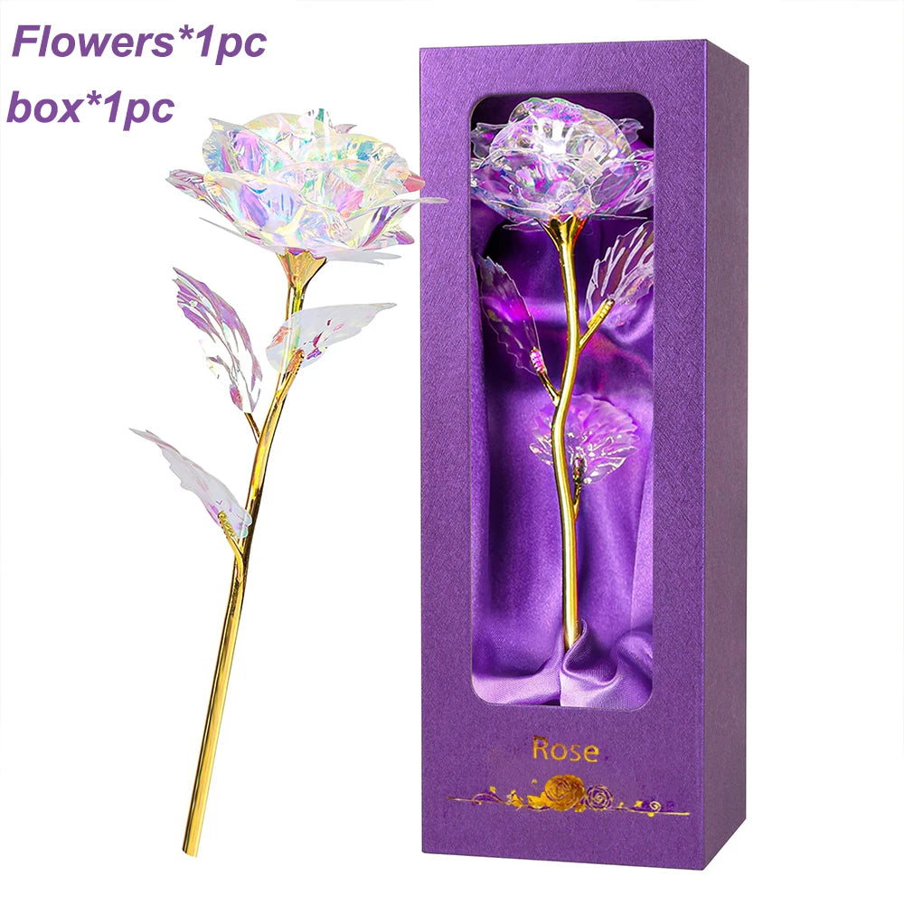 Artificial Rose Flowers 24K Foil Plated Rose Valentines Day Christmas Gift for Wife Mother Lasting Forever Love Golden Flower