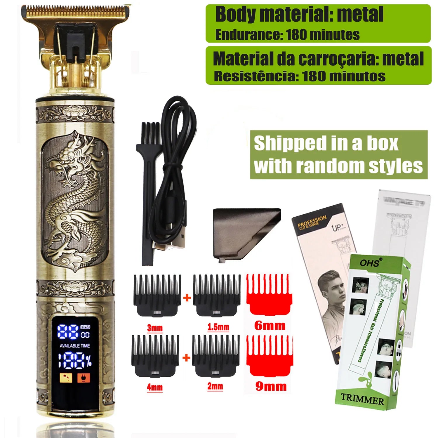 OHS Rechargeable T9 Cordless Hair Cutting Machine Electric Shaver For Men