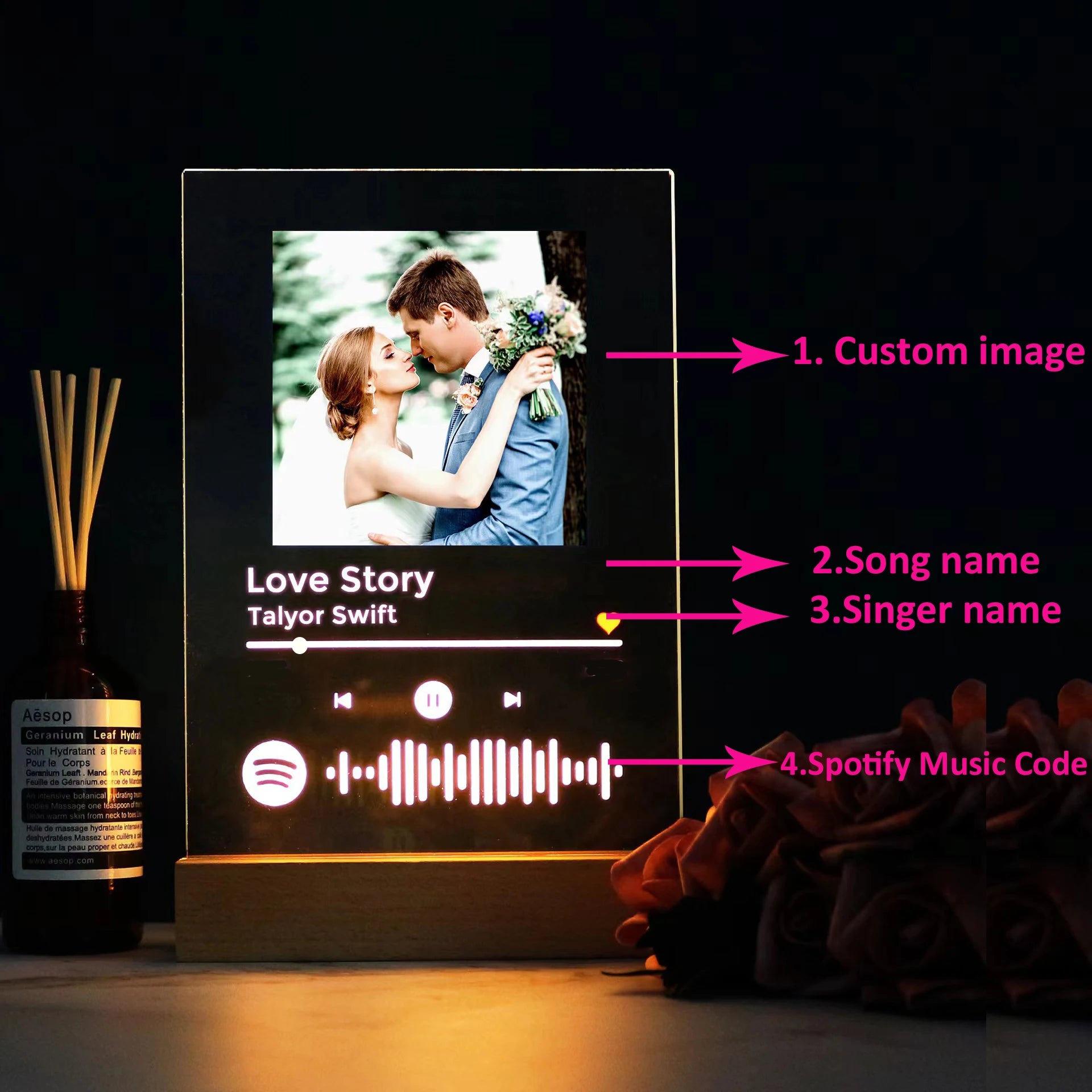 Personalised Acrylic Spotify Music Photo Plaque with LED Night Light Custom Mothers Day Gift Photo frames Custom Couple Gift