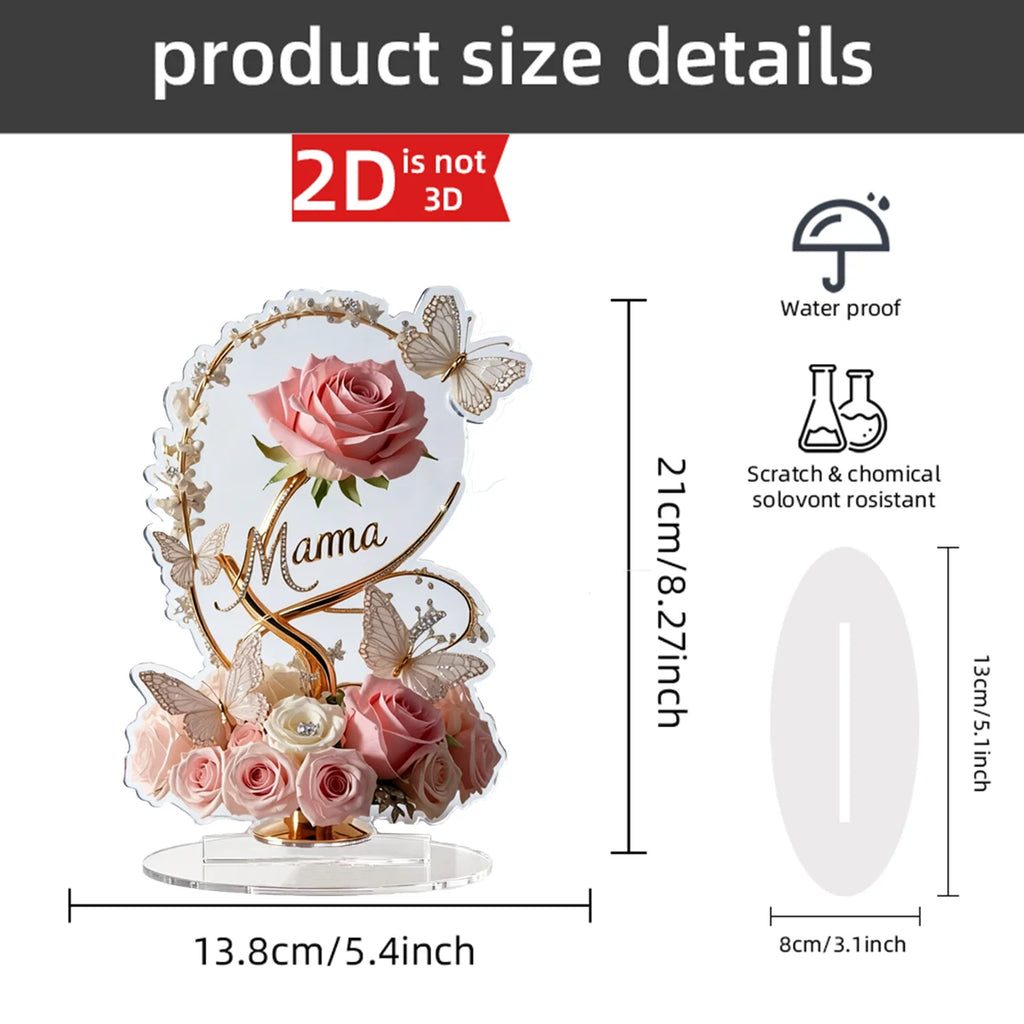 1 Piece 2D Acrylic Arrangement Pink Flower Bouquet Mama Pattern Elegant Desk Decoration Mother's Day Gift Gift for Mother