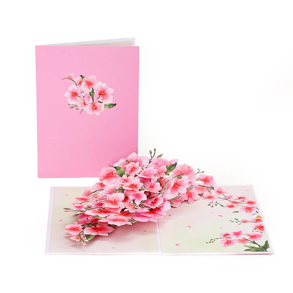 Phalaenopsis Blossom Greeting Cards Creative Pop Up Postcard Pink Flowers Decor Mothers Day Valentines Day Gifts With Envelope