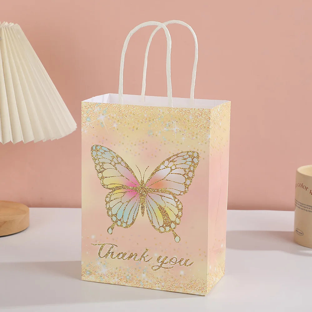 5/10/20/30pcs Butterfly Party Gift Bags Hand-Held Kraft Paper Bag Wedding Mothers Day Kids Birthday Baby Shower Party Supplies