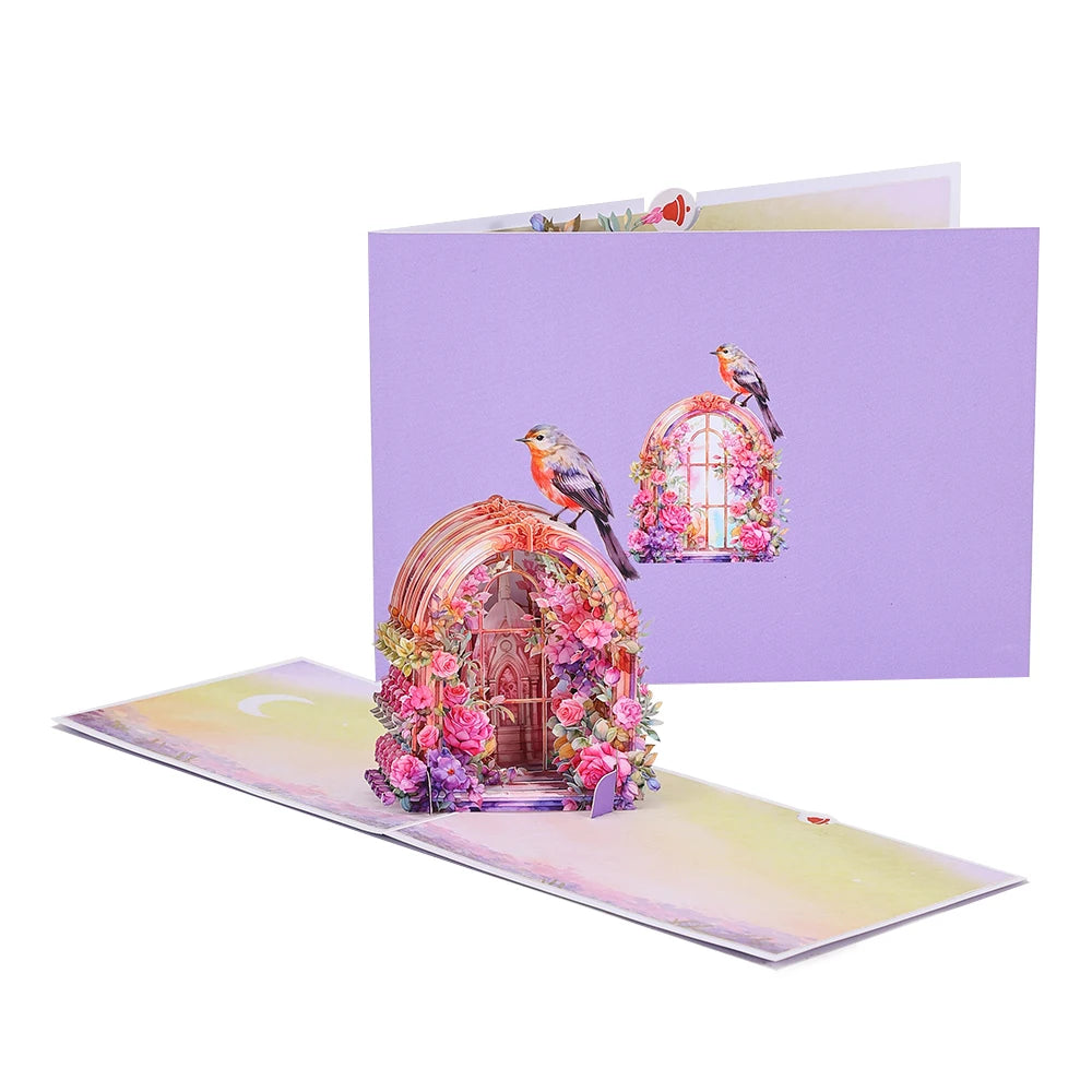 Phalaenopsis Blossom Greeting Cards Creative Pop Up Postcard Pink Flowers Decor Mothers Day Valentines Day Gifts With Envelope