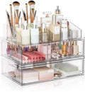 Clear Acrylic Stackable Makeup Organizer with Drawers, 12"W Cosmetic Storage for Vanity
