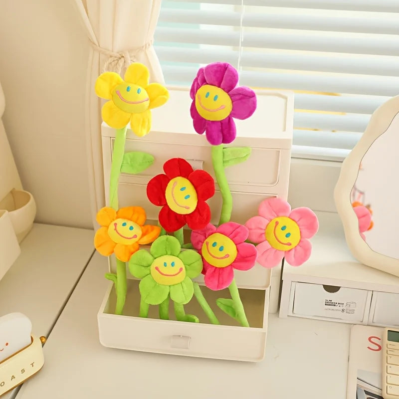 Smiling Sunflower Plush Flowers Smile Flowers Plush Bouquet Fake Flowers for Home Decor Wedding Birthday Mother’s Day Gifts