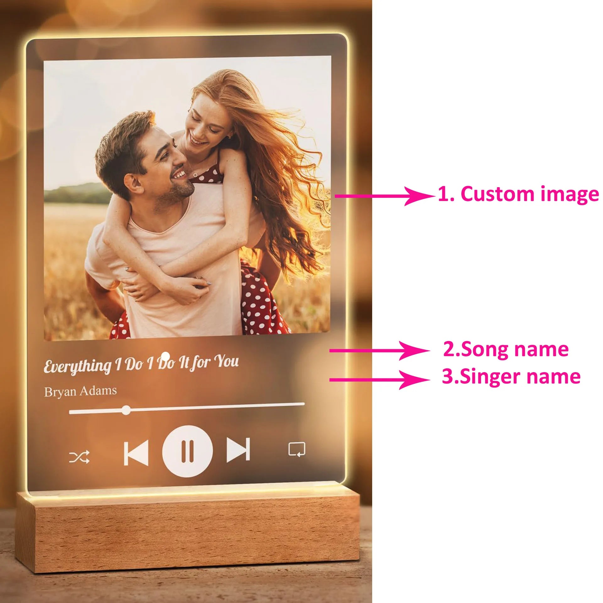 Personalised Acrylic Spotify Music Photo Plaque with LED Night Light Custom Mothers Day Gift Photo frames Custom Couple Gift