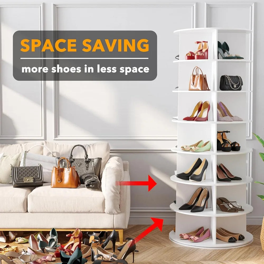 7-Tier Rotating Shoe Rack Tower, 360 Spinning Storage Carousel for Shoes & Handbags, Space-Saving Closet Organizer