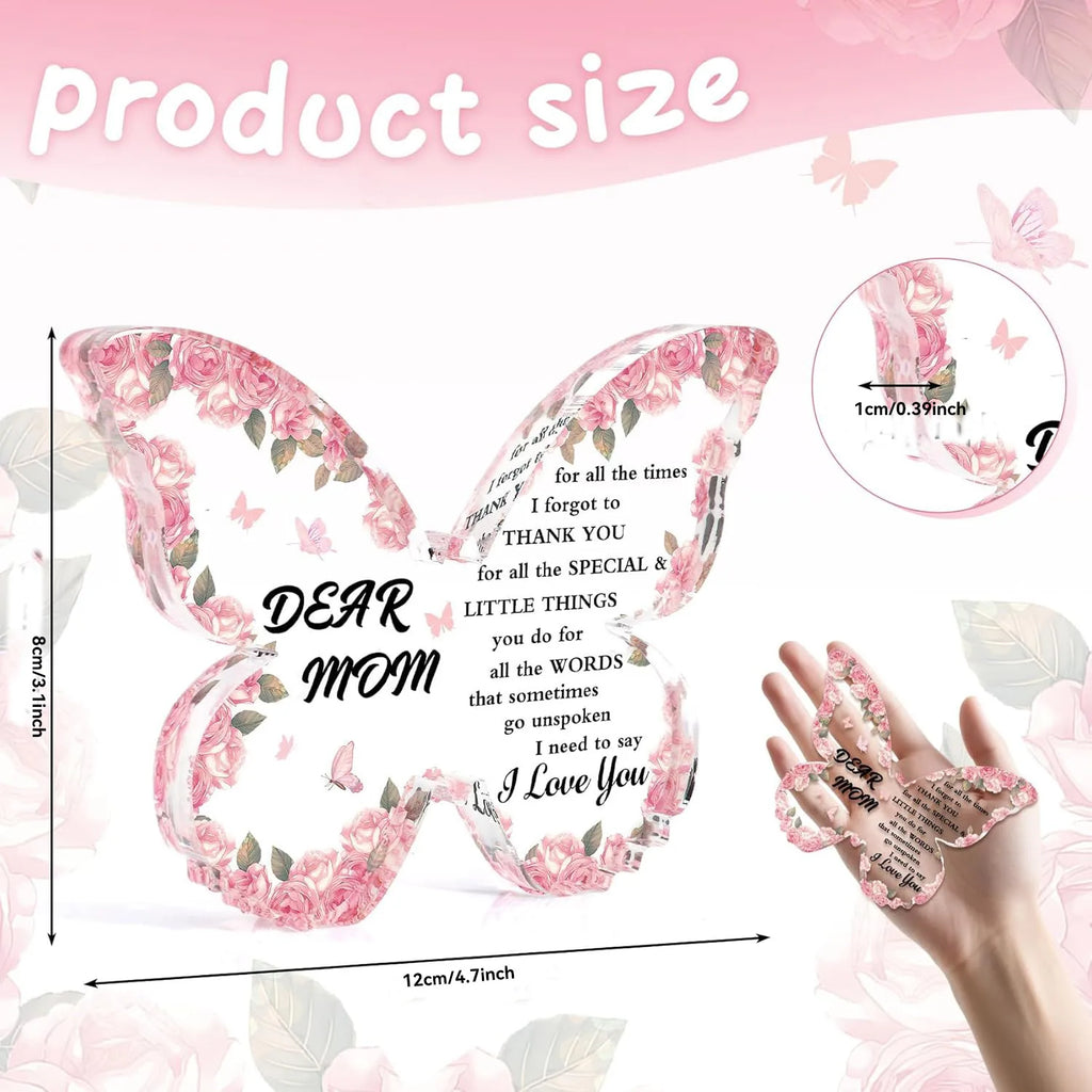 Mothers Day Gifts for Mom Gifts Acrylic Plaque Pink Butterfly Shaped Decor for Mom Birthday Christmas Retirement Easter