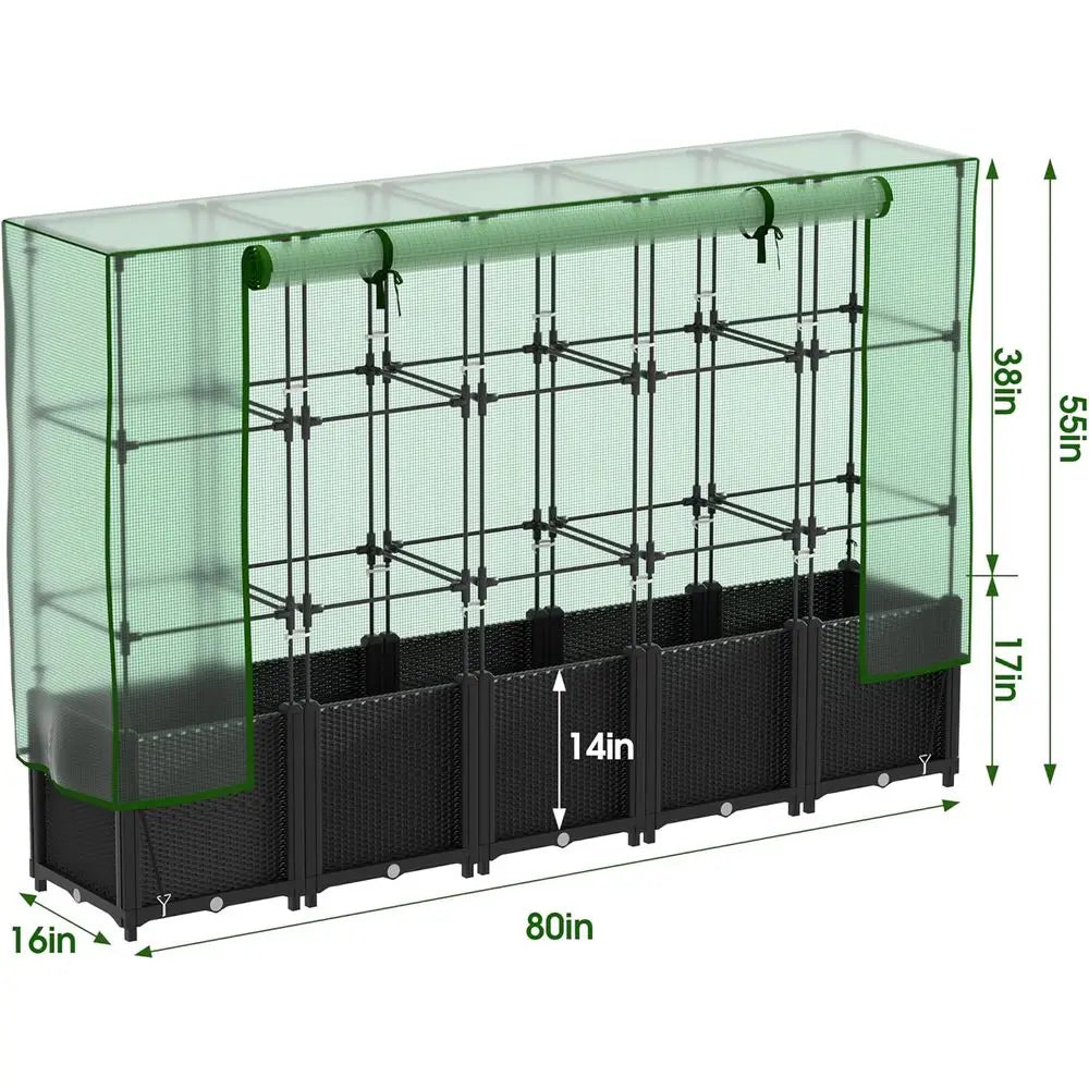 Large Black Plastic Vertical Garden Bed with Greenhouse, Trellis, and Self-Watering System for Tomatoes and Climbing Plants