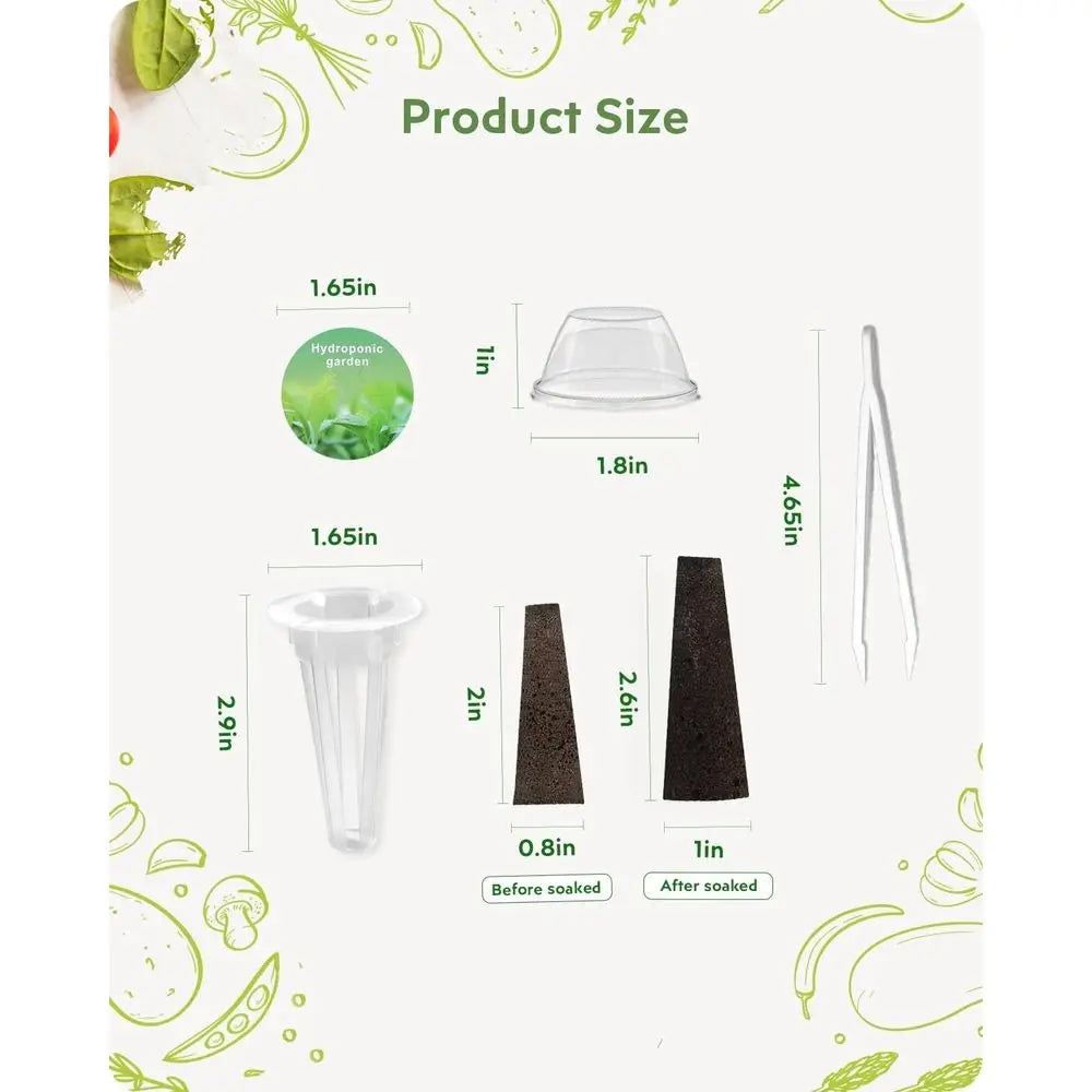 140-Piece Hydroponic System: AeroGarden-Compatible, Herb Kit Essentials - Sponges, Baskets, Domes, Labels