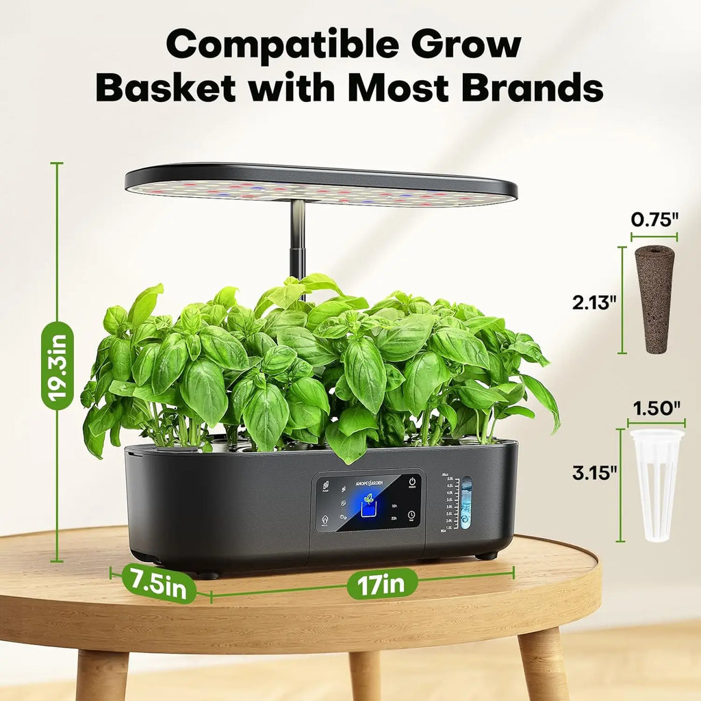 Hydroponic Growing System Kit Indoor Herb Garden with Grow Light 12 Pods, LCD Touch Panel Planter, Height Up to 17", Black