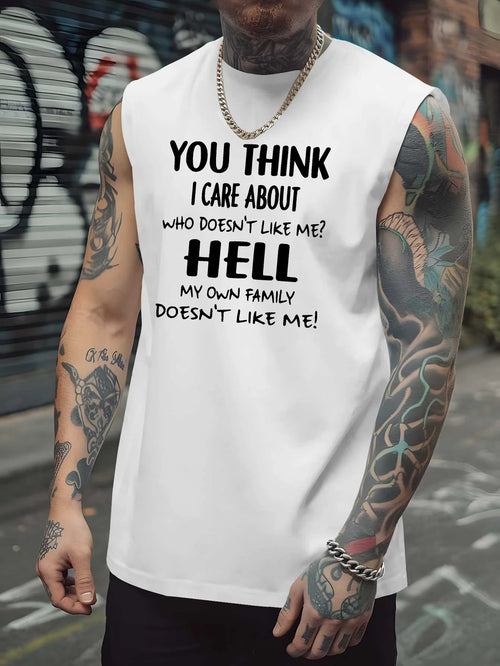 Men's Fun Quotes Sleeveless Muscle Tank Top - Fitness and Streetwear Top with Satirical Text Print