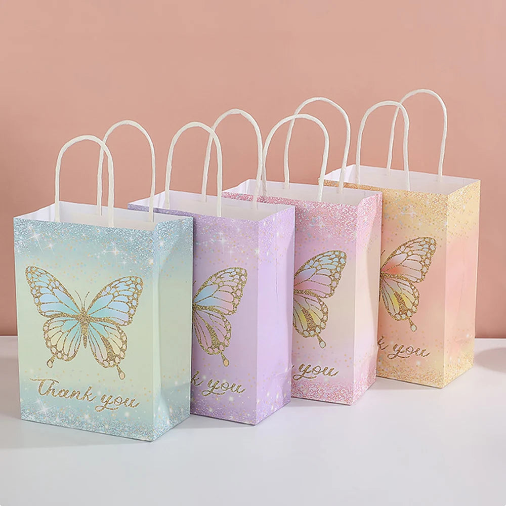 5/10/20/30pcs Butterfly Party Gift Bags Hand-Held Kraft Paper Bag Wedding Mothers Day Kids Birthday Baby Shower Party Supplies