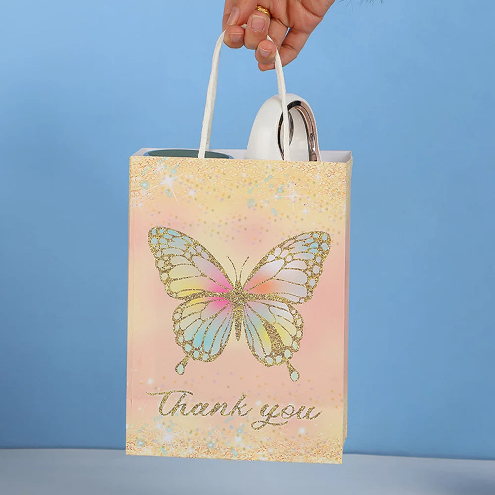 5/10/20/30pcs Butterfly Party Gift Bags Hand-Held Kraft Paper Bag Wedding Mothers Day Kids Birthday Baby Shower Party Supplies