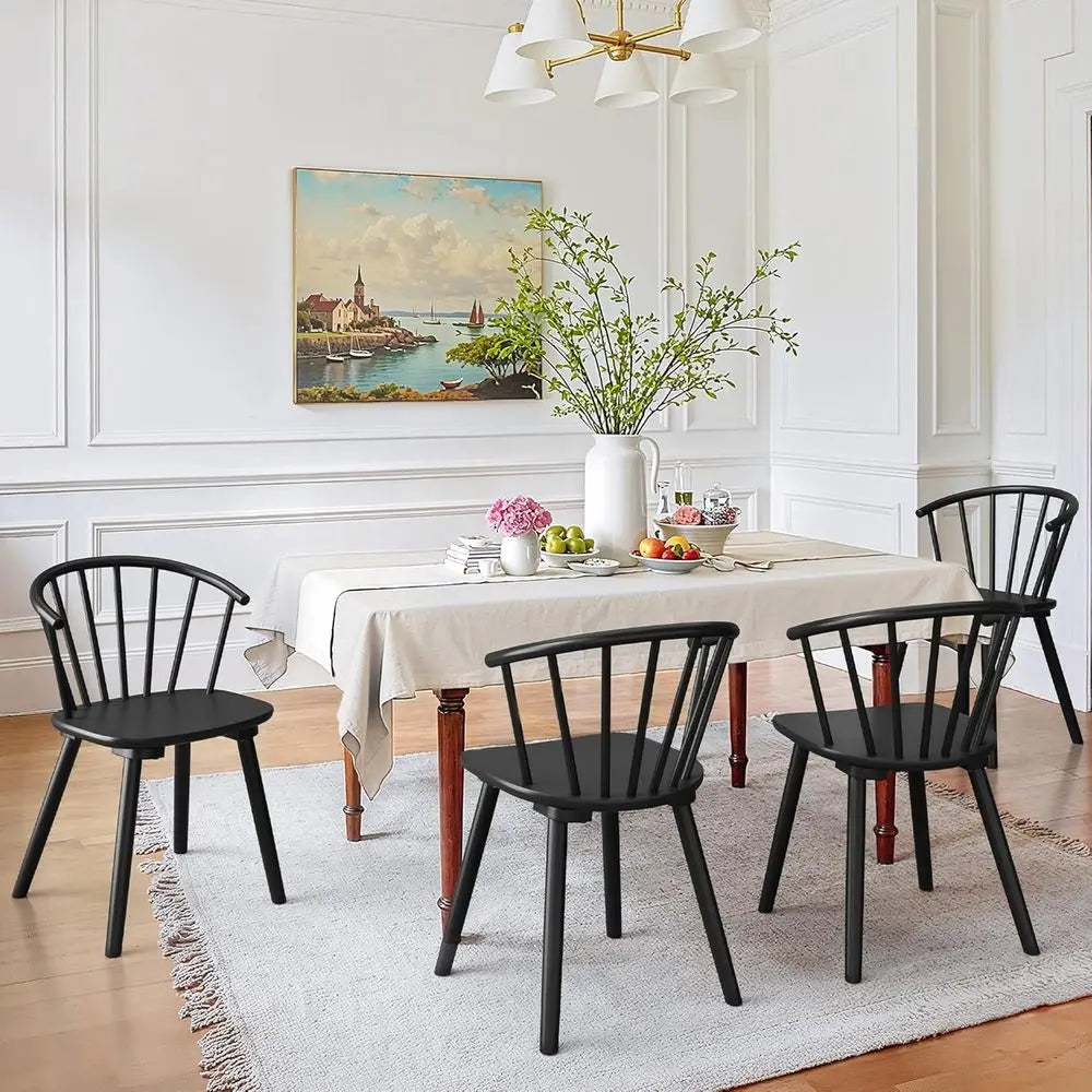 Black Dining Chairs Set o 4, armhouse Wood Dining Chairs with Semicircular Backrest, Spindle Dining Chair or Kitchen and Dining