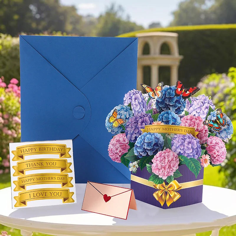 Premium 3D Pop Up Flower Bouquet Card Mothers Day Gift Valentines Day Anniversary Birthday Greeting Cards Thank You Wishes Gifts