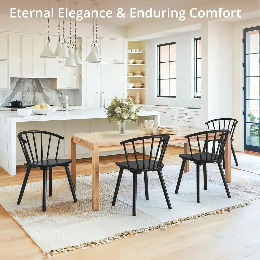 Black Dining Chairs Set o 4, armhouse Wood Dining Chairs with Semicircular Backrest, Spindle Dining Chair or Kitchen and Dining