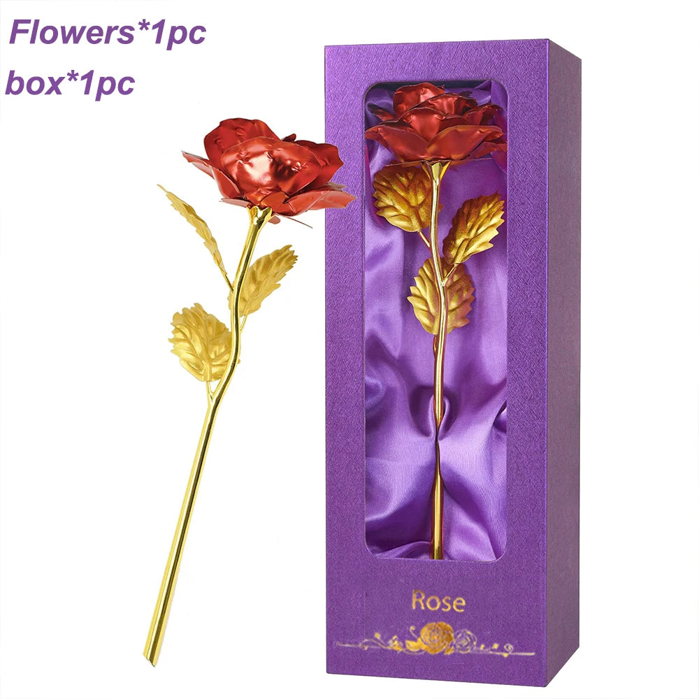 Artificial Rose Flowers 24K Foil Plated Rose Valentines Day Christmas Gift for Wife Mother Lasting Forever Love Golden Flower