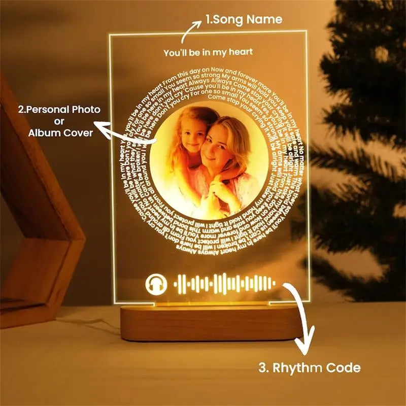 Personalised Acrylic Spotify Music Photo Plaque with LED Night Light Custom Mothers Day Gift Photo frames Custom Couple Gift