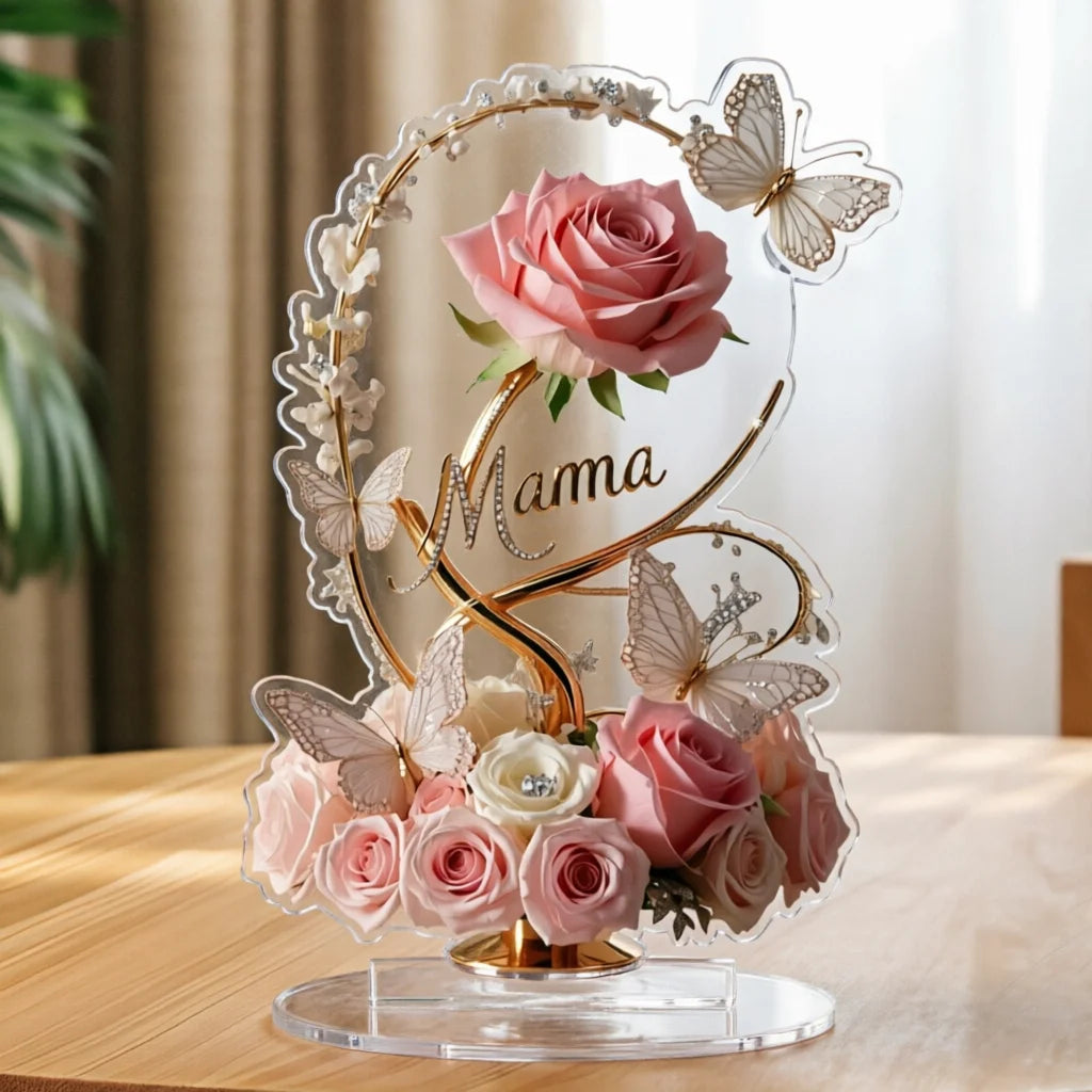 1 Piece 2D Acrylic Arrangement Pink Flower Bouquet Mama Pattern Elegant Desk Decoration Mother's Day Gift Gift for Mother