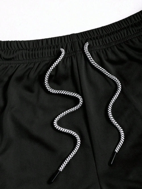 Men's Black Sleeveless Hooded Vest and Shorts Set Bull Print Tracksuit