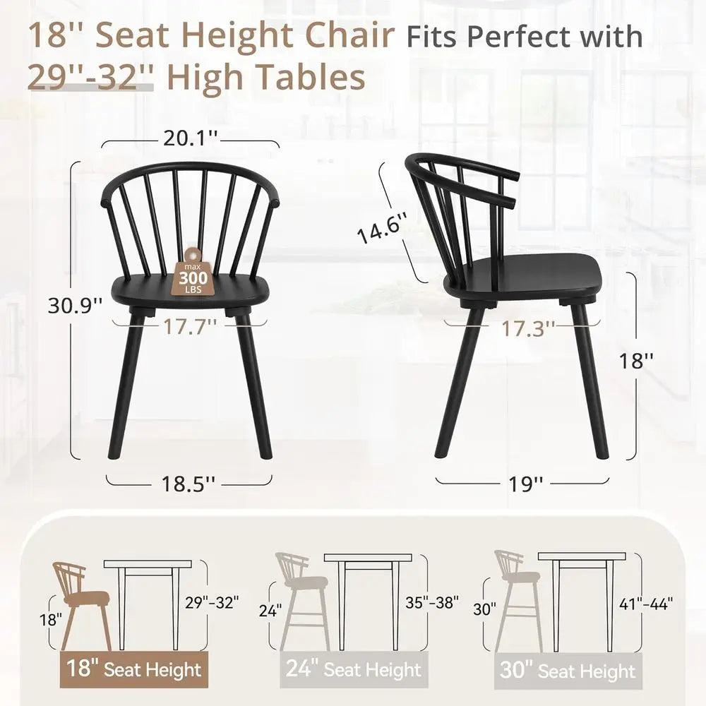 Black Dining Chairs Set o 4, armhouse Wood Dining Chairs with Semicircular Backrest, Spindle Dining Chair or Kitchen and Dining