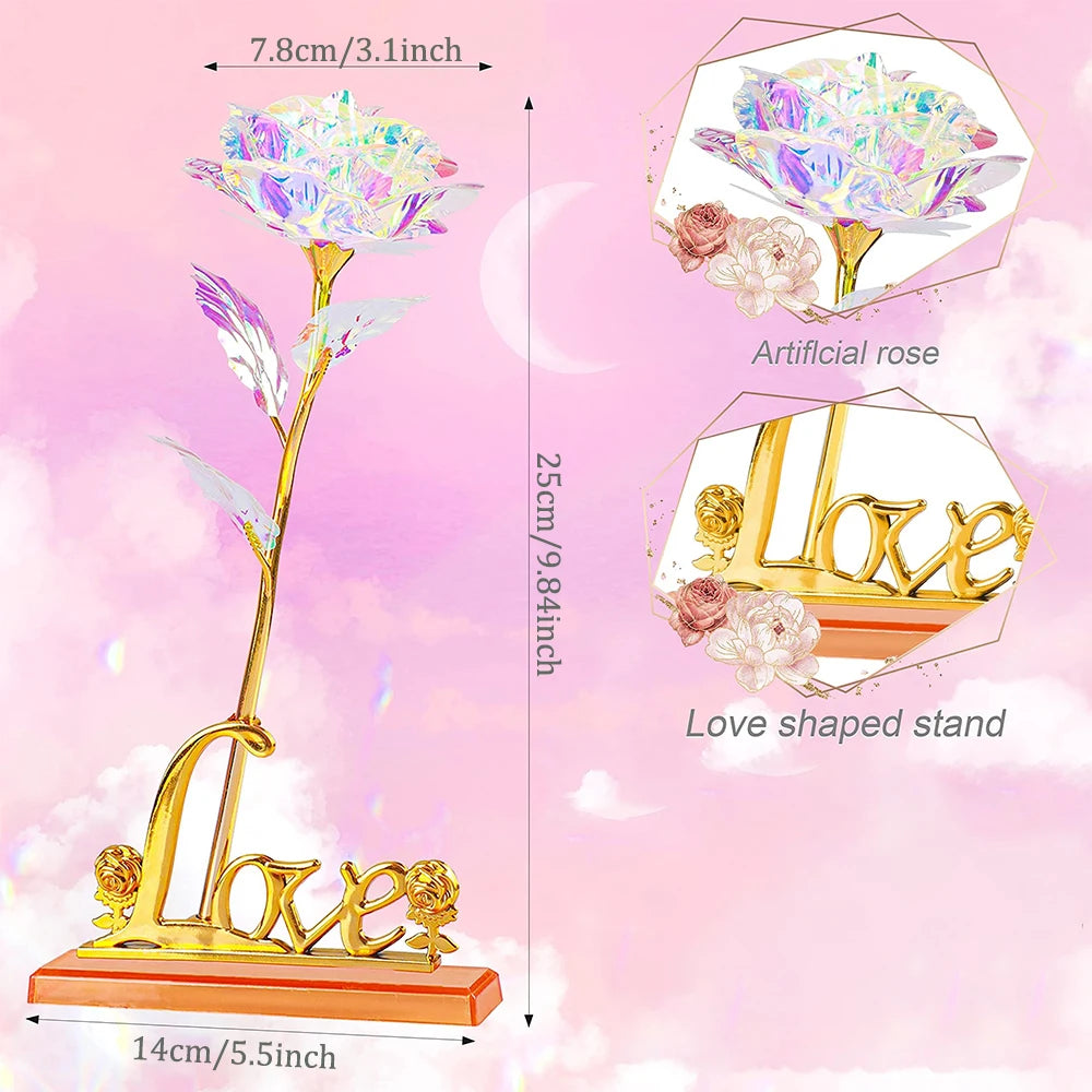 Artificial Rose Flowers 24K Foil Plated Rose Valentines Day Christmas Gift for Wife Mother Lasting Forever Love Golden Flower