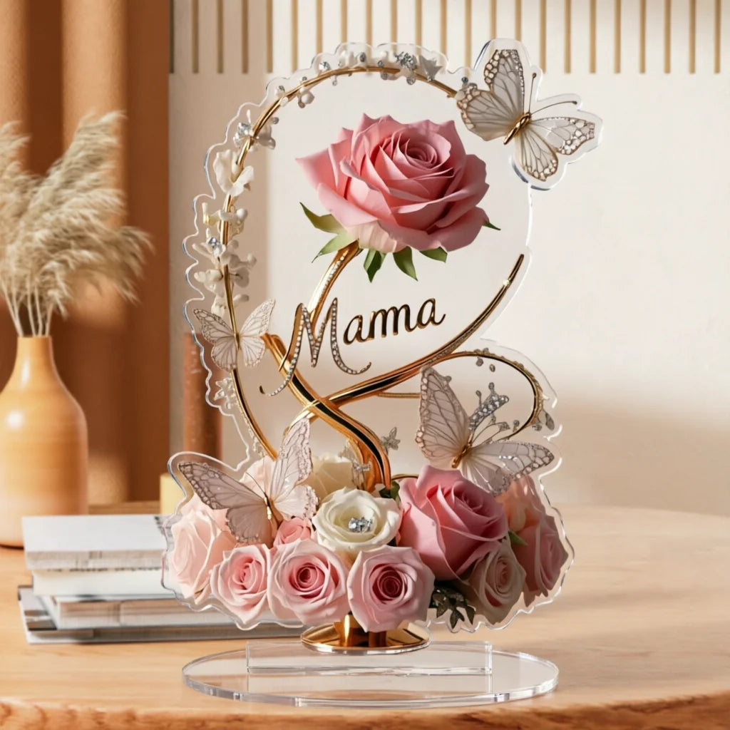 1 Piece 2D Acrylic Arrangement Pink Flower Bouquet Mama Pattern Elegant Desk Decoration Mother's Day Gift Gift for Mother