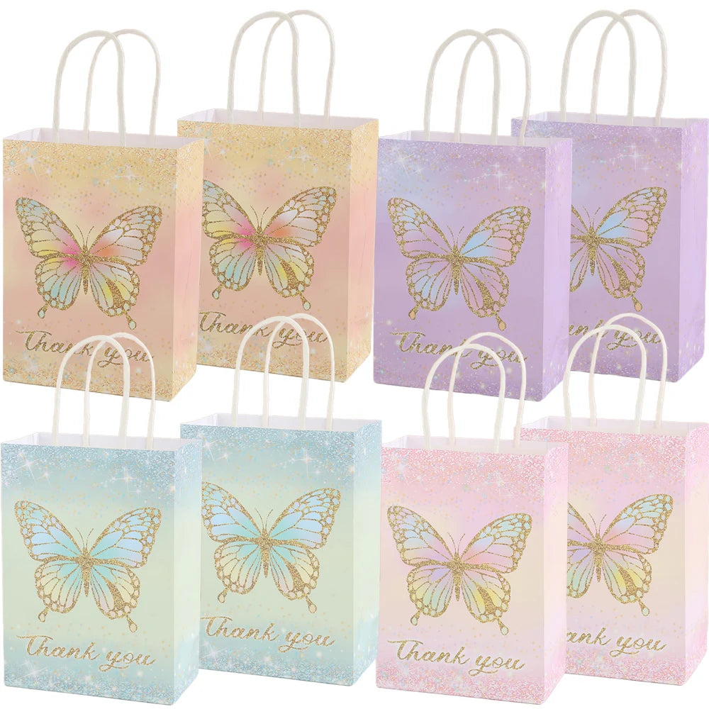 5/10/20/30pcs Butterfly Party Gift Bags Hand-Held Kraft Paper Bag Wedding Mothers Day Kids Birthday Baby Shower Party Supplies