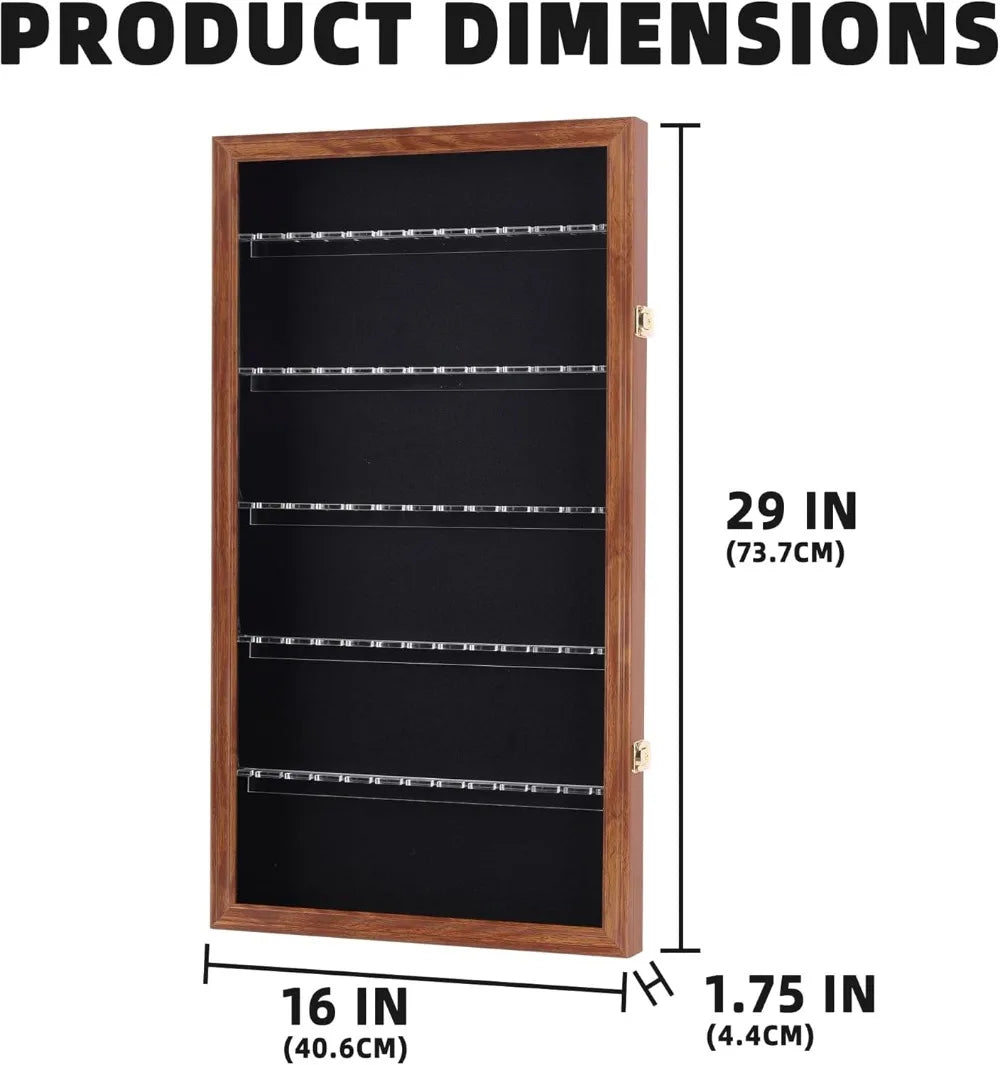 60-Spoon Display Case Rack Holder, UV Protection Lockable Walnut Wall Cabinet for Souvenir & Tea Spoons