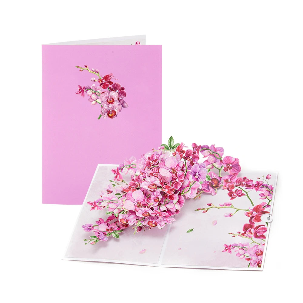 Phalaenopsis Blossom Greeting Cards Creative Pop Up Postcard Pink Flowers Decor Mothers Day Valentines Day Gifts With Envelope