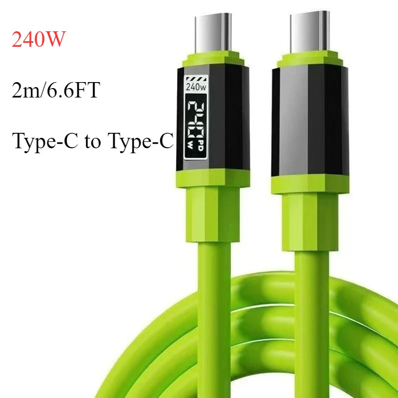[6 Pack, 2M/ 6.6FT], 240W Fast Charging, Type-C to Type-C Cable, Digital Display Data Cable, Durable Cord for Type-C Phone