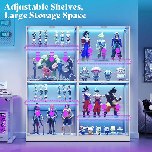 RGB Display Cabinet with Adjustable Glass Shelves, 4-Tier Storage Case with LED Lights & Press-to-Open Doors, Modern Display