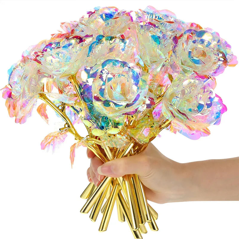Artificial Rose Flowers 24K Foil Plated Rose Valentines Day Christmas Gift for Wife Mother Lasting Forever Love Golden Flower