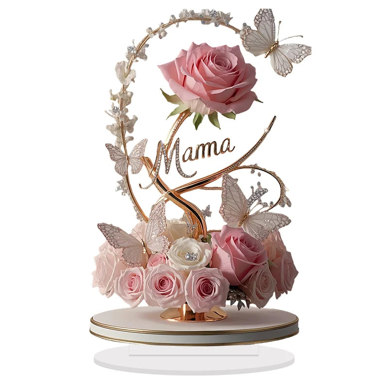 1 Piece 2D Acrylic Arrangement Pink Flower Bouquet Mama Pattern Elegant Desk Decoration Mother's Day Gift Gift for Mother