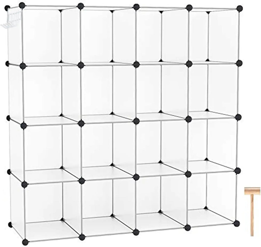 16-Cube Storage Organizer, Modular Closet Shelves, DIY Plastic Cubes for Home, 48.4"L x 12.4"W x 48.4"H