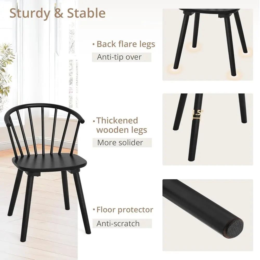 Black Dining Chairs Set o 4, armhouse Wood Dining Chairs with Semicircular Backrest, Spindle Dining Chair or Kitchen and Dining