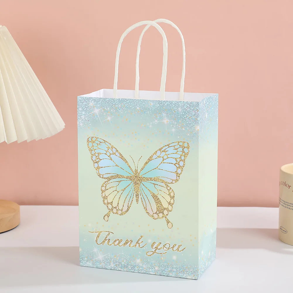 5/10/20/30pcs Butterfly Party Gift Bags Hand-Held Kraft Paper Bag Wedding Mothers Day Kids Birthday Baby Shower Party Supplies