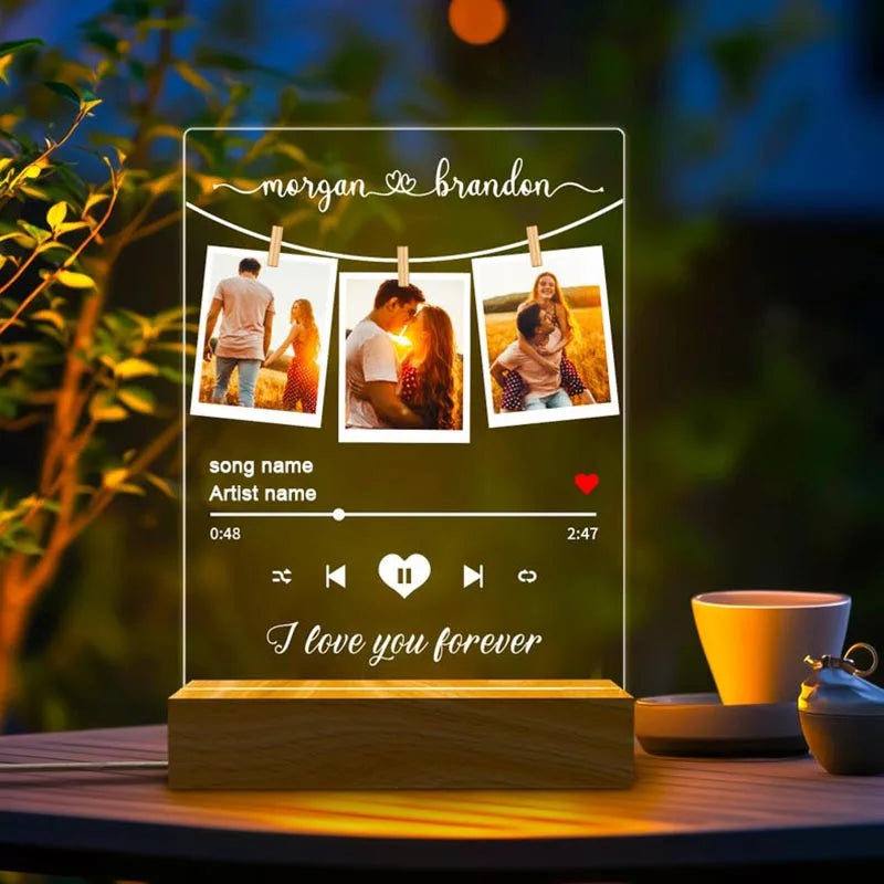 Personalised Acrylic Spotify Music Photo Plaque with LED Night Light Custom Mothers Day Gift Photo frames Custom Couple Gift