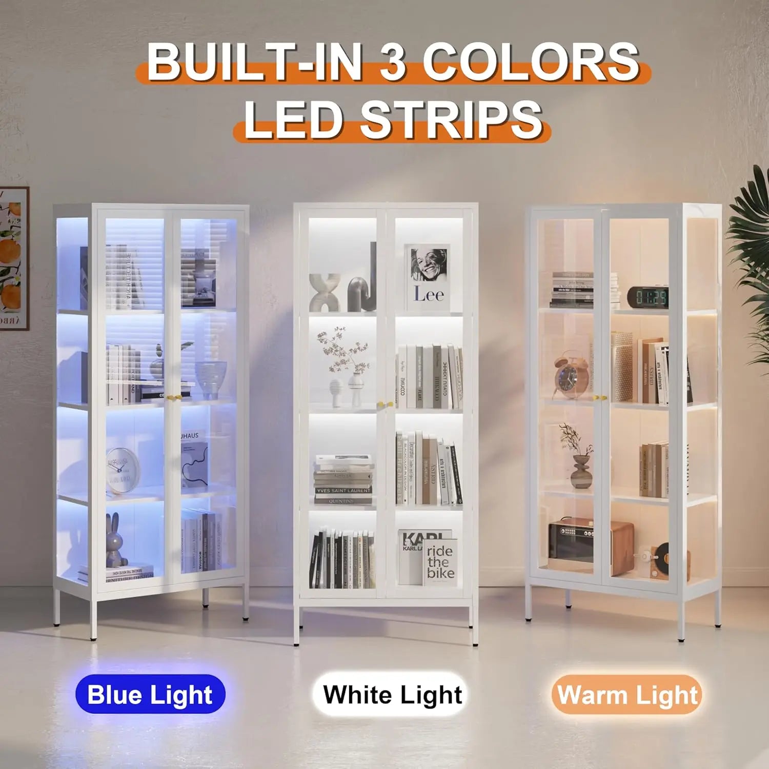 66" H Glass Display Cabinet 4-Tier,Lighted Display case,Curio Cabinet with Glass Doors and Adjustable Shelves, Display Shelf