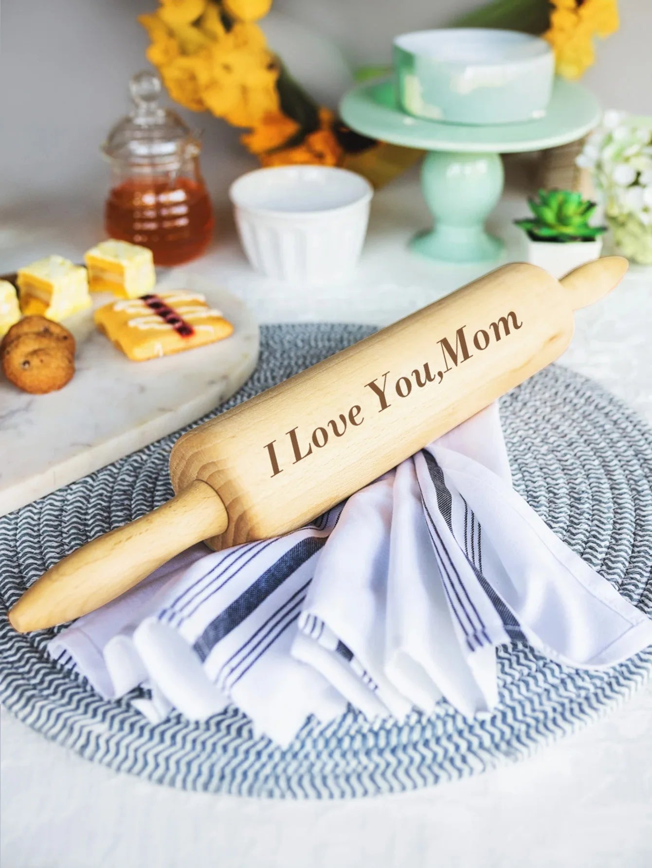 Custom Engraved Wooden Rolling Pin Personalized Text Baking Gift For Mom Grandma Pastry Cookware Home Decor Valentine Mother Day