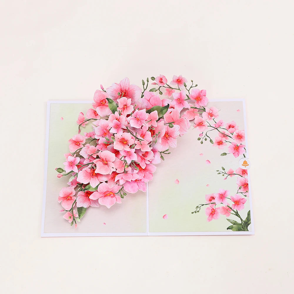Phalaenopsis Blossom Greeting Cards Creative Pop Up Postcard Pink Flowers Decor Mothers Day Valentines Day Gifts With Envelope