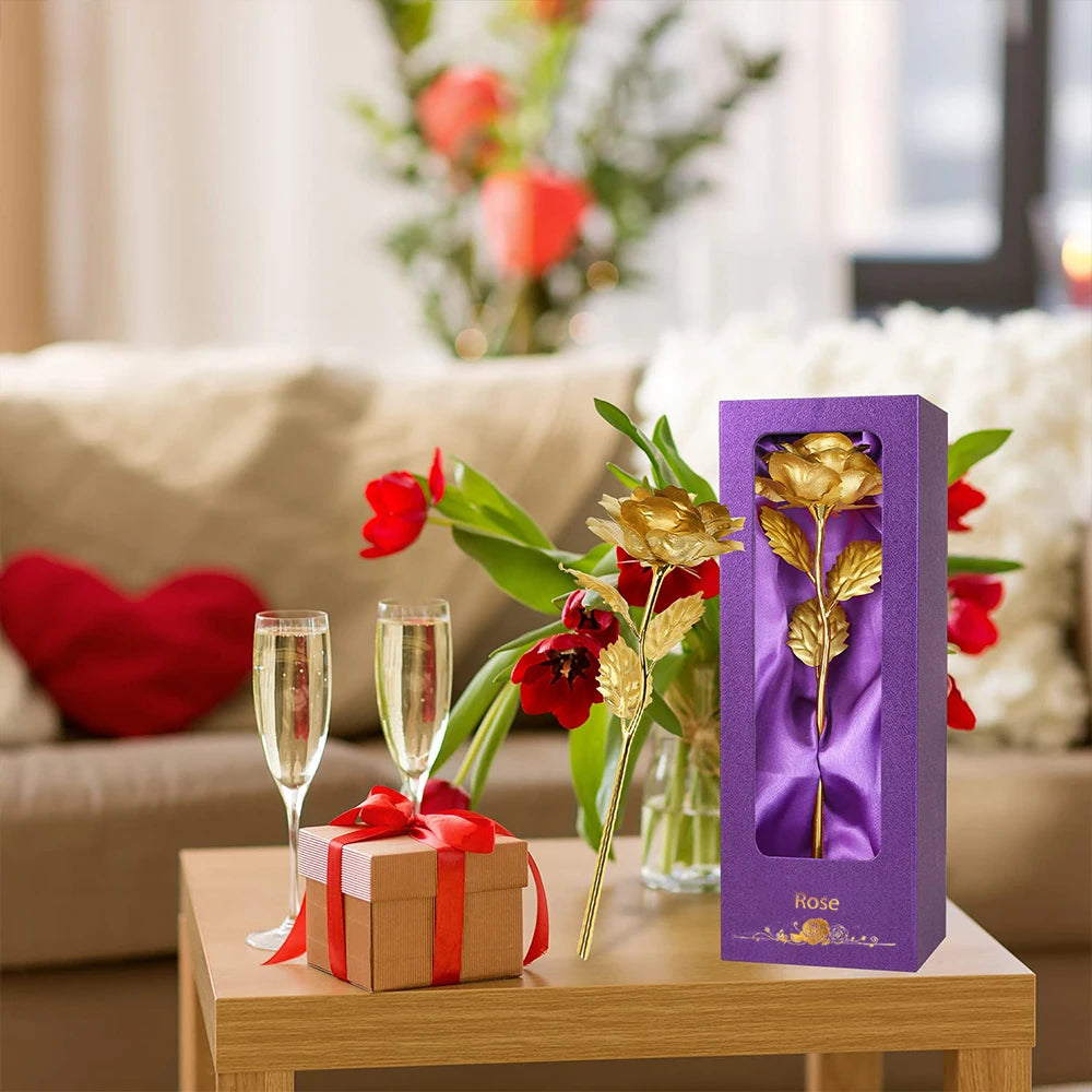Artificial Rose Flowers 24K Foil Plated Rose Valentines Day Christmas Gift for Wife Mother Lasting Forever Love Golden Flower
