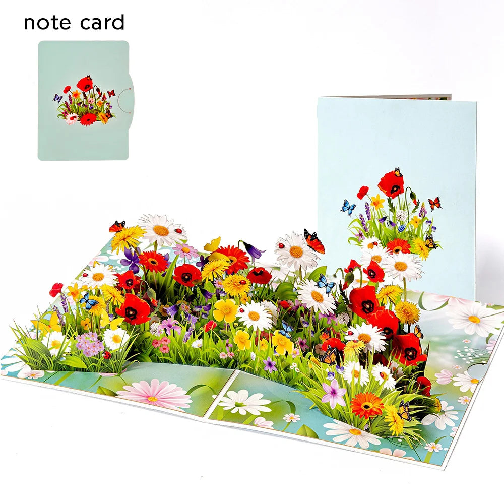 Premium 3D Pop Up Flower Bouquet Card Mothers Day Gift Valentines Day Anniversary Birthday Greeting Cards Thank You Wishes Gifts
