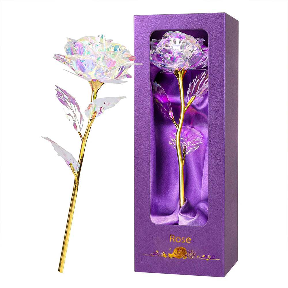 Artificial Rose Flowers 24K Foil Plated Rose Valentines Day Christmas Gift for Wife Mother Lasting Forever Love Golden Flower