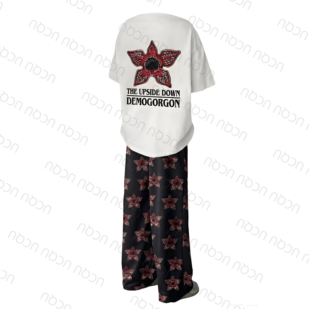 2026 UCQU Demogorgon  The Upside Down Pajamas Set Couple Matching Demogorgon Short Sleeve Tee Pants Valentines Day Gift Homewear