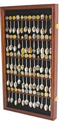 60-Spoon Display Case Rack Holder, UV Protection Lockable Walnut Wall Cabinet for Souvenir & Tea Spoons