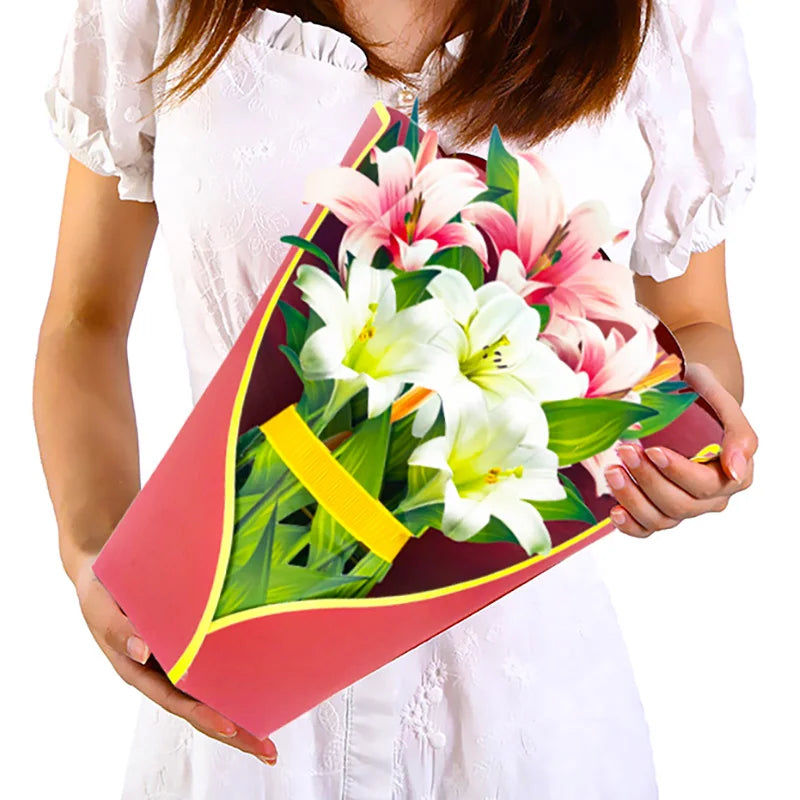 Premium 3D Pop Up Flower Bouquet Card Mothers Day Gift Valentines Day Anniversary Birthday Greeting Cards Thank You Wishes Gifts