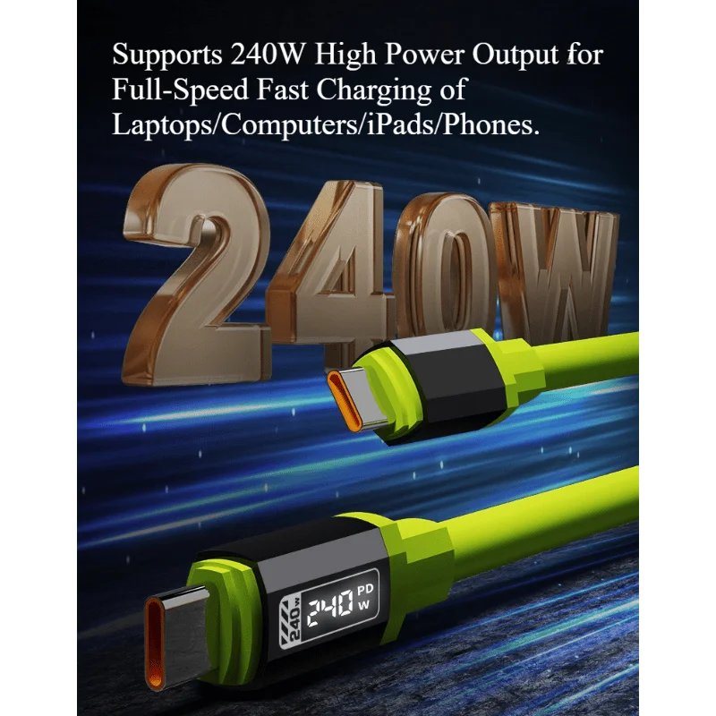 [6 Pack, 2M/ 6.6FT], 240W Fast Charging, Type-C to Type-C Cable, Digital Display Data Cable, Durable Cord for Type-C Phone