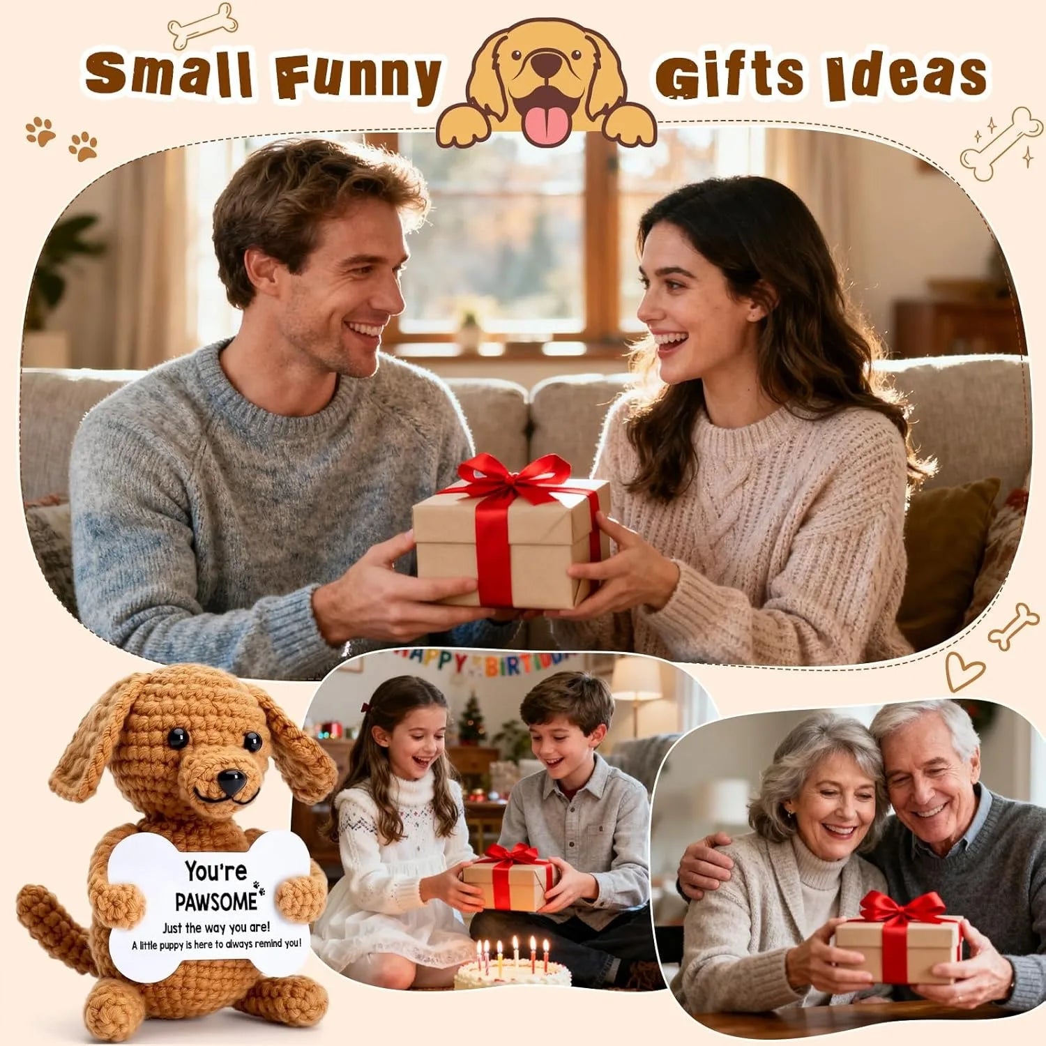 New Handmade Crochet Doll for Mom Dad Knitted Dog Positive Animal Dolls Birthday Fathers Mothers Day Custom Collectible Gift